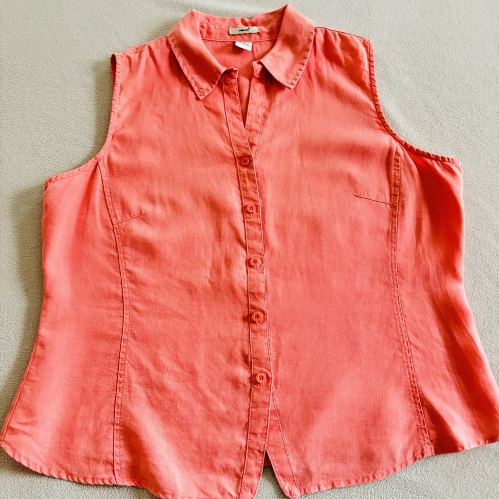 EDWARD Top Size XL 100% Linen Sleeveless Button Down Top Women's Classy